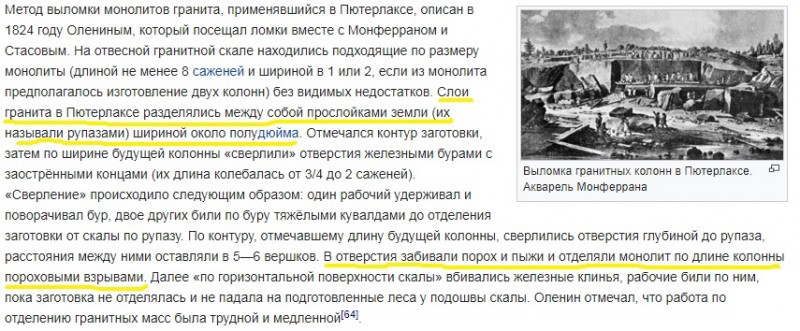 Обработка гранита для колонн Исаакиевского собора, анализ документов