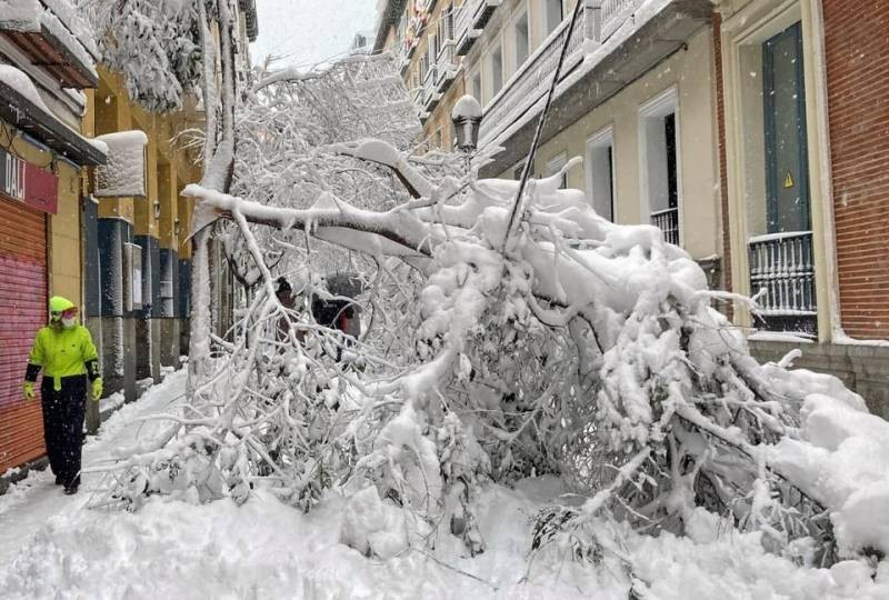 Мадрид засыпало снегом после шторма Филомена 9 января 2020 года