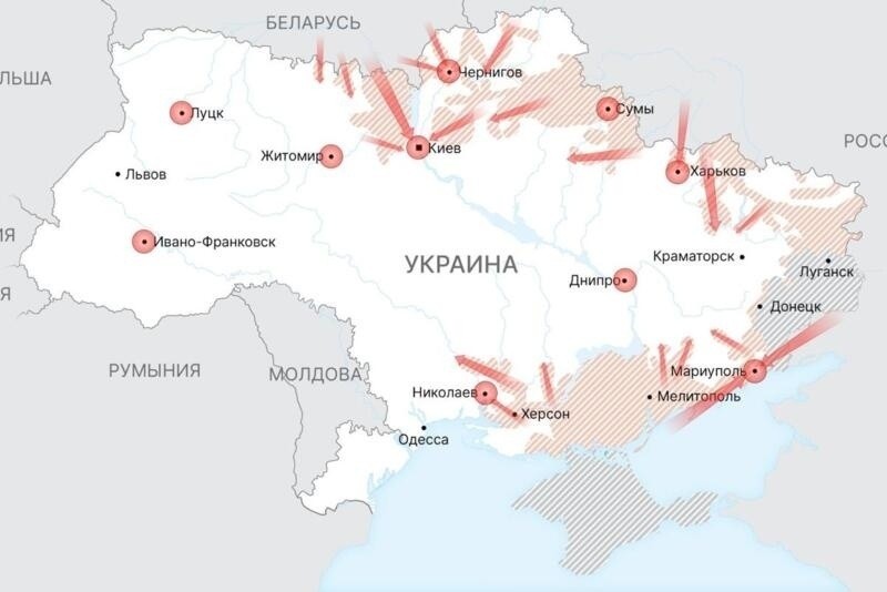 Обновленная карта боевых действий на Украине по данным на сегодняшний день, 13 марта